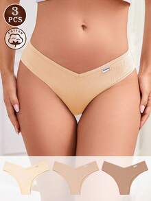 3条装女士纯棉罗纹三角裤，柔软舒适，亲肤透气，日常穿着内衣裤。 - 彩色 - 查看 6