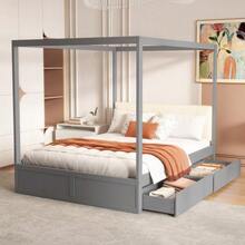 Himmelbett140*200 Cm With Large Schubladen And Weicher Rückenlehne, Holz Bett Grau - Gray + Wood + 140cm*200cm - View 3