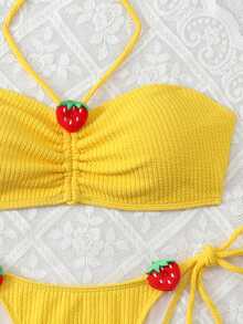 New Knitted Jacquard Fabric Cute Strawberry Accessory, Women Vacation Outfits, Beach Party Bikini - Yellow - View 3
