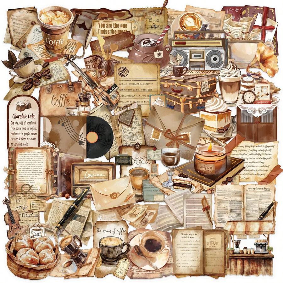 50 Retro Cafe Through PET Graffiti Stickers DIY Hand Account Mobile Phone Case Computer Gift Stickers - View 1