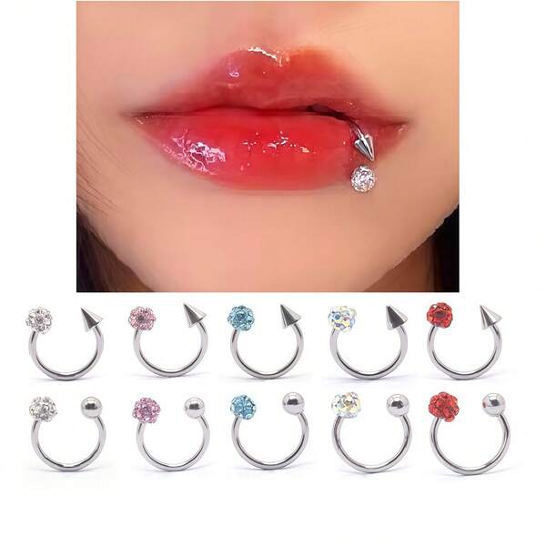 10pcs Hypoallergenic Nose Ring, 10G Stainless Steel Nose Studs, C-Shaped Screw Nose/Cartilage Rings, Cubic Zirconia Nose & Lip Piercing Jewelry,