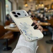 Flower 1pc White Leather Texture Lens Protection, Minimalist Light Color Floral Pattern Phone Case, Compatible With IPhone 16 Pro Max, 17/16/15/14 Plus, 13/12/11, Air, Series,International Version, Not The Domestic Version - Multicolor - View 3