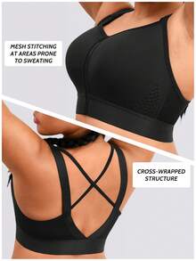 1pc Women Plus Size Sports Bra, Adjustable Back Support Lift Underwear, Front Zipper Casual Tank Top For Spring/Summer - Black - View 5