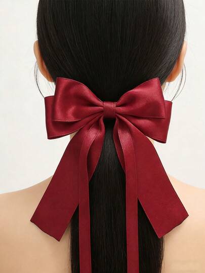 1pc Minimalist Solid Wine Red Bow Hair Clip, Suitable For Daily Wear, Party, Travel, Gift For Girlfriend