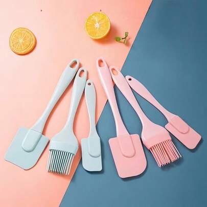 3pcs Cooking Utensil Set, Multipurpose Kitchen Tools Include Cake Spatula, Silicone Oil Brush, Baking DIY Tools (Nordic Green, Nordic Pink)