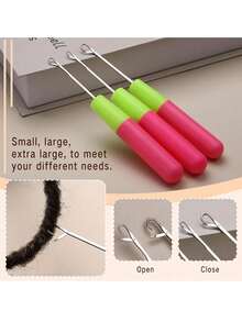 3pcs Crochet Hook Needles, 3pcs Dreadlock Hook Needles (0.75mm), Hair Extension Tools With Hair Ties And Dreadlock Locking Tools, Hair Styling Accessories - Multicolor - View 5