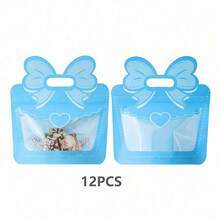 12 pièces Nouveaux sacs-cadeaux avec nœud papillon, sacs plastiques 3D à fermeture automatique avec nœud papillon, convient pour les accessoires et l'emballage de petites cartes - multicolore - Voir 10