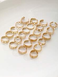 23件套极简镂空心形、蝴蝶、星星脚趾戒指套装，适合女性度假、约会、日常搭配、送礼（无包装盒） - 金黃色 - 查看 4