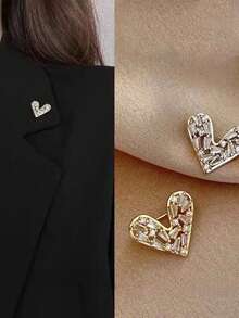 1pc Fashionable Crystal Mini Heart Brooch, Alloy Anti-Slip Lapel Pin, Stylish Accessory - Love - View 4