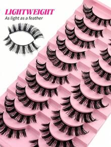 10 Pairs Of Russian Style False Eyelashes, D Curl Thick & Fluffy Lashes Suitable For Daily And Party, Charming Eye Makeup, Travel Essential Strip Lashes, Lashes, Eyelashes, Fake Lashes - nối mi giả kiểu Nga - Xem 10