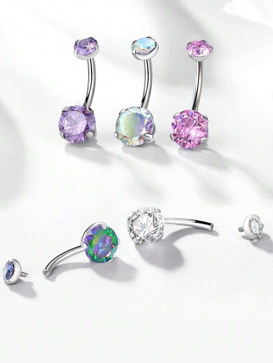 14G Belly Button Ring Surgical Stainless Steel Round Cubic Zirconia Navel Barbell Belly Rings For Women - Navel Nails - View 1