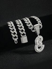 嘻哈风镶钻链，配定制草书字母吊坠，镀金项链，个性化首字母首饰 - 嘻哈字母項鍊 - 查看 48