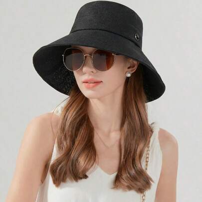Women's Outdoor Travel Wide Brim Hat, Bucket Hat Design Makes Face Look Smaller, European And American Fashion Sun Hat