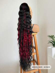 40-Inch Clip-On Ponytail Wig - Black & Red Highlights Long Wavy Curly Hair, Stable Clip Design, Romantic Wavy Texture, Multi-Layer Fluffy & Natural, Suitable For Daily, Party & Photo Shooting. This Elegant & Voluminous Hair Accessory Is Perfect For Halloween And Christmas Parties, Matching Various Skin Tones. A Must-Have Item For Fashion Enthusiasts. - Đánh dấu màu đỏ - Xem 2