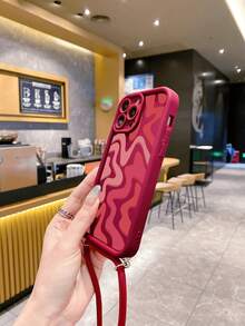 1pc Fashion Pink Patterned Painted Extended Lanyard Shockproof Phone Case Compatible With IPhone 14, 14 Pro, 14 Pro Max, 13, 13 Pro, 13 Pro Max, 11, 11 Pro Max, 12, 12 Pro, 12 Pro Max, X, XS, XS Max, 15, 15 Pro, 15 Pro Max, 16, 16 Pro, 16 Pro Max, 17, 17 Pro, 17 Air, 17 Pro Max, High-Grade Anti-Fall Crossbody Phone Case - Red - View 3