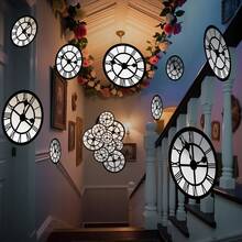 24件套仙境茶会装饰品，包括剪纸时钟、挂旗时钟、仙境花环派对装饰、趣味时钟背景生日派对用品 - 多色 - 查看 5