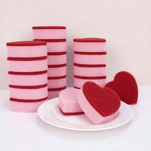 1/6/12/24pcs Heart-Shaped Sponge Cleaning Pads | Durable Polyurethane, Ideal For Kitchen Cleaning, Dishwashing, And Sink Wiping - Pink - View 9