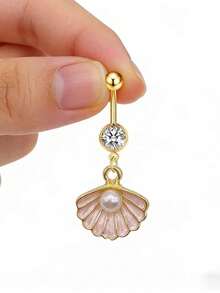 Joyería de piercing de ombligo con perla, estrella de mar y concha con estilo oceánico, adecuada para uso diario, festivales, vacaciones y uso casual - oro - Ver 9