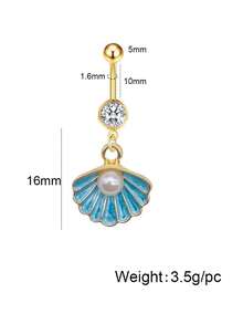 Joyería de piercing de ombligo con perla, estrella de mar y concha con estilo oceánico, adecuada para uso diario, festivales, vacaciones y uso casual - oro - Ver 12