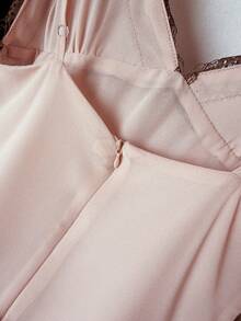 GMFP 女士春夏休闲优雅撞色蕾丝拼接粉色吊带裙，适合度假、海滩、音乐节/婚礼季等场合 - 粉色 - 查看 11