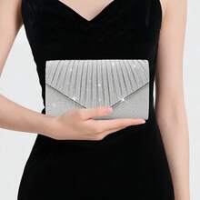 New European And American Style Women's Pleated Shiny Evening Bag, Bridal Wedding Party Versatile Shoulder Bag, Wedding Season Clutch - Silver - View 1