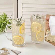 1个装大容量精酿啤酒杯 - 冰川纹理杯，带把手，加厚玻璃 - 家用饮用杯 - 彩色 - 查看 3