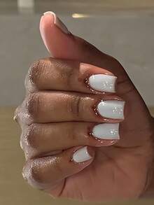 24 pezzi Unghie quadrate corte bianche in colore bianco solido, set per manicure include smalto gel e lima per unghie, adatto per unghie finte da indossare quotidianamente dalle donne - Bianco - Visualizzare 1