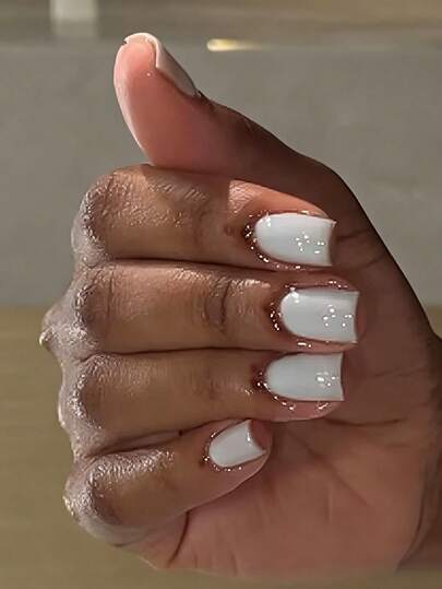 24pcs Short Square Classic White Solid Color Acrylic Nail Stickers, Manicure Set Includes Gel Polish And Nail File, Suitable For Women's Daily Wear