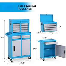 Heavy-Duty Rolling Toolbox, 5-Drawer Tool Organizer With Drawers, Lockable Wheels, Removable Top Panel And Adjustable Shelves, Suitable For Garages, Workshops, Warehouses And Repair Shops. - Blue - View 3