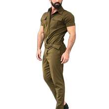 2026 Men's Workwear Jumpsuit Casual One-Piece Suit With Belt Short Sleeve - Black (laced, No Buckle Belt) - View 6