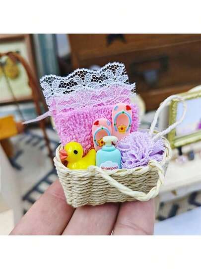 7pcs Dollhouse Mini Bathroom Tools & Accessories - Realistic Bath Time Accessories With Soft Bath Balls, Shower Gel, Slippers, And Perfect For DIY Home Decor And Collectible Gifts For Enthusiasts, Miniature Dollhouse, Enthusiast Gift