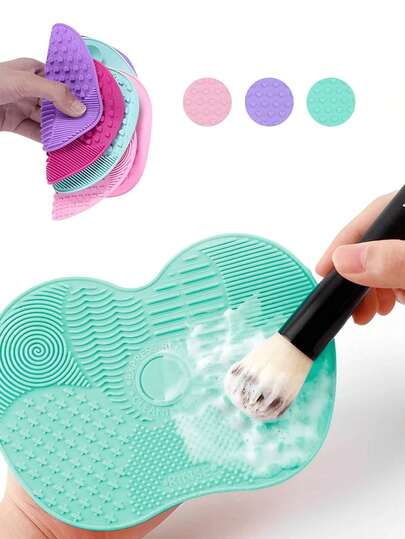 1pc Apple-Shaped Silicone Makeup Brush Cleaning Mat With Suction Cup, Portable Makeup Brush Cleaner Tool. Suitable For Makeup Brushes, Makeup Sponges And Powder Puffs, Ideal For Travel, Home, School, Dorm, Vacation, Party