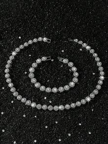 1 Set Collar y Pulsera de Hombre con Cadena de Diamantes Redondos de Cristal - Estilo A - Ver 3