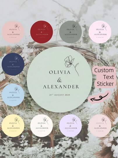1-120pcs Custom Wedding Stickers, Personalized Name Wedding Labels, Wedding Favor Stickers, Creative Wedding Stickers, Round Stickers, Waterproof, For Gift Wrapping, Candy Gift Bags, Cookie Bags, Invitations, Wedding Favors, Simple & Stylish, Multiple Colors, Multiple Sizes, For Couples, Groomsmen, Bridesmaids, Friends, Family, Perfect For Wedding Anniversaries, Holiday Celebrations
