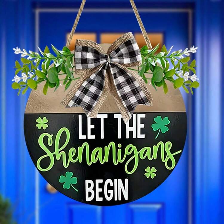Cartel de bienvenida del Día de San Patricio - Colgante de puerta y corona de trébol, decoración de puerta frontal exterior, acento de porche de madera, letrero de puerta, placa de puerta - Adornos - Añade 2