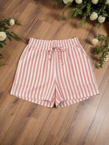 LINEN STRIPED SHORTS - rose saumon - Voir 2