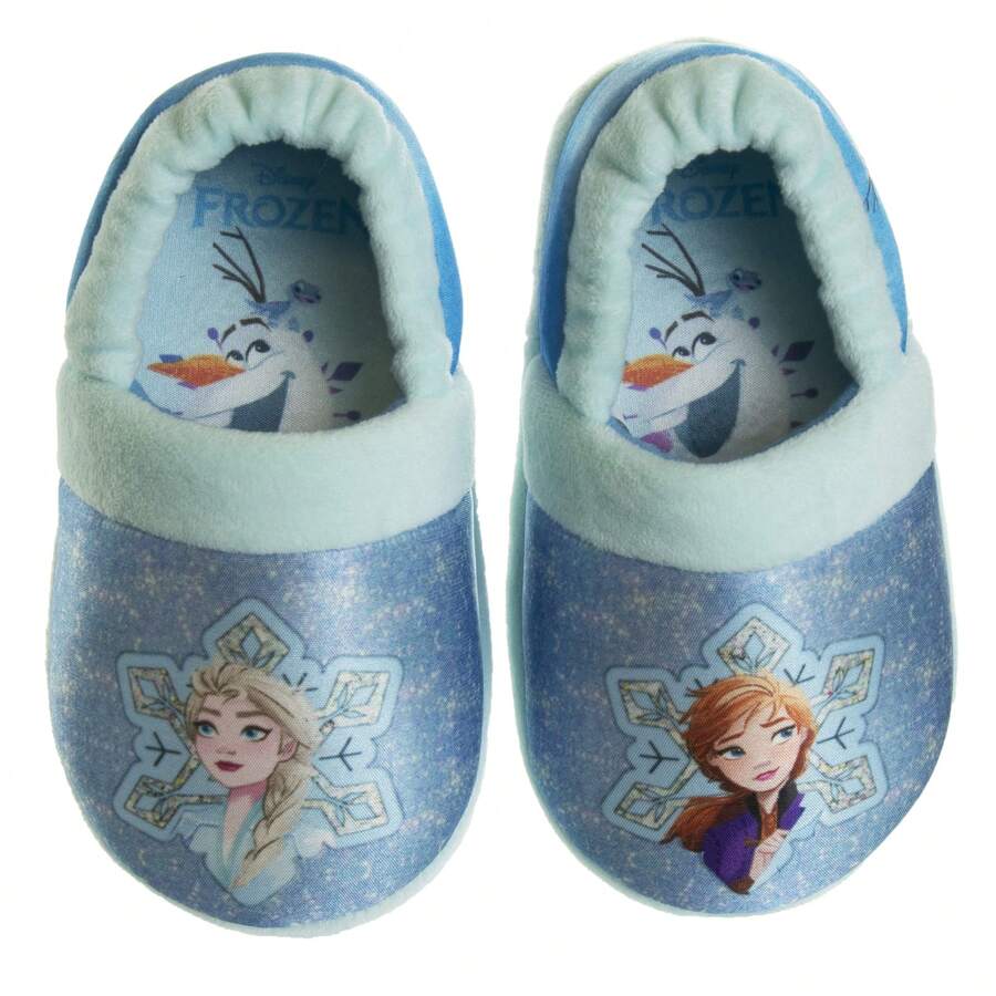 Disney Frozen Anna And Elsa Slippers For Girls / DualSize Cozy Comfort SlipOn House Shoes (Toddler / Little Kid) - 藍白色 - 查看 1