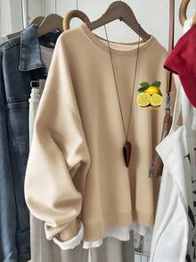 Sommer-Essential Streetstyle Unisex Sweatshirt mit Zitronenmuster und Rundhalsausschnitt, Frühjahr/Sommer Neuheit: Frühjahr/Sommer Sweatshirt - Aprikosenfarben - Übersicht 2