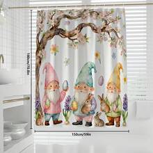1pc/3pcs/4pcs Easter Gnome & Egg Multifunctional Bathroom Decor Shower Curtain Set, Free 12 Hooks Included, Elegant Holiday Atmosphere, Bathroom Mat, U-Shaped Rug And Round Toilet Mat, Suitable For All Scenarios - E - View 13