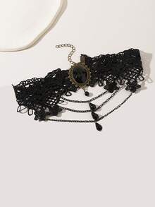 1件装女士蕾丝复古哥特式颈链，简约链条短款项链 - 彩色 - 查看 5