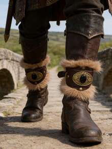 1 Set Adjustable Medieval Viking Boot Covers/Laces With Fur Trim - Perfect For LARP, Cosplay, And Renaissance Fairs - A - View 8