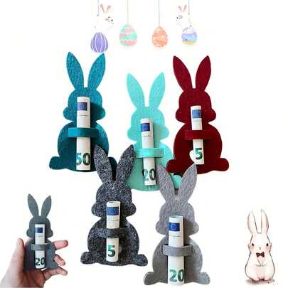 6pcs Easter Bunny Wallet, Classic Creative Easter Wallet Card, Felt Bunny Wallet, Gift Wallet, Felt Pouch To Hold Cash Or Coupons, Easter Bunny Cash Gift Decor, Easter Basket Decor