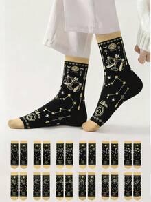 1/3/6/12 Pairs Women Comfortable & Fun Zodiac Sign Pattern Mid-Calf Socks - Multicolor - View 1