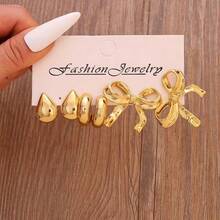 3-12件装时尚金属色调派对节日多造型耳环套装，适合女性日常、节日、派对佩戴，轻盈ABS树脂材质，女士时尚耳环套装 - 彩色 - 查看 5