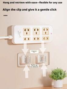 1个、5个、10个装，自粘式紧固件扣，重型无缝挂钩，免钻孔壁挂式插座和电源条收纳架 - 6*14橫排子母扣 - 查看 5