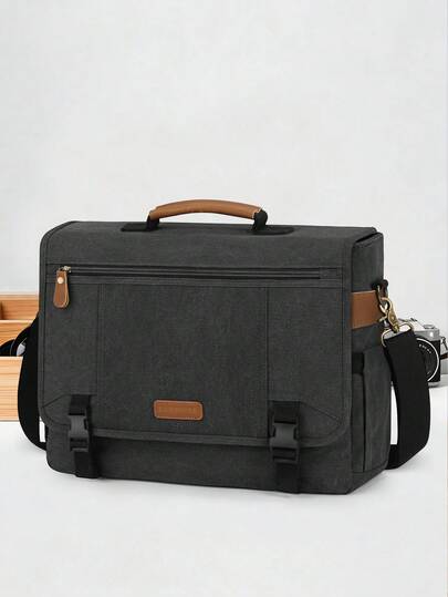 Men's Messenger Bag 17-17.3 Inch Laptop Bag Canvas Briefcase Single Shoulder Large Capacity Computer Bag Men's Work Business Office Bag With Thickened Compartment, Commuter Messenger Bag For College Teachers, Black/Gray