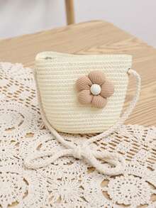 1 st minimalistisk blommönster axelremsväska med strå, lämplig för vår/sommar - blommor - Visa 3