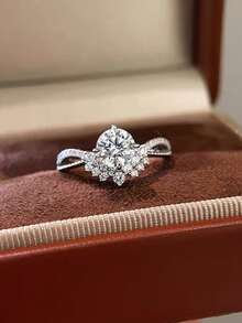 1 chiếc nhẫn đơn hở tinh tế bằng đồng, sang trọng, tối giản, thích hợp cho tiệc cưới/lễ hội, quà tặng cô dâu, đeo hàng ngày, đính đá Cubic Zirconia siêu nhỏ, dành cho nữ. - Bạc - Xem 7