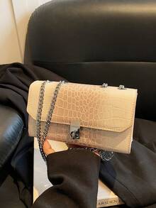 New Crocodile Pattern Chain Square Bag, Fashionable & Versatile Simple Shoulder Crossbody Bag For Commute - Multicolor - View 5