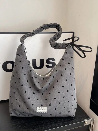 1个春季新款可爱星星布包，轻便休闲学院风单肩包，新月包，耐用字母褶皱云朵单肩包，带可调节肩带